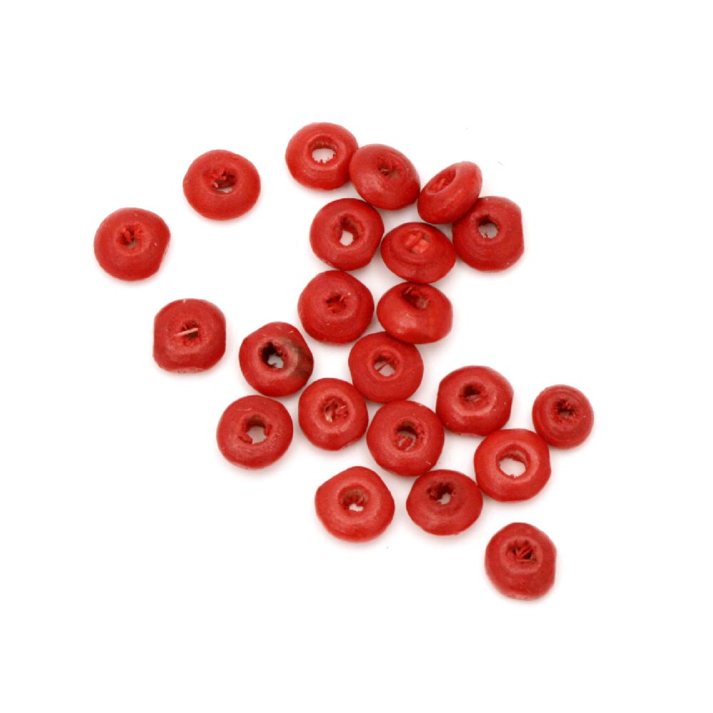 Wooden disk beads 3x6~7 mm hole 2~3 mm red - 50 grams ~ 1000 pieces