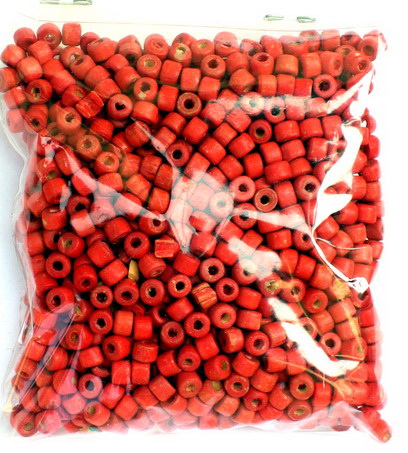 Wooden cylinder bead for decoration 5x4 mm hole 2 mm red - 50 grams ~ 1160 pieces