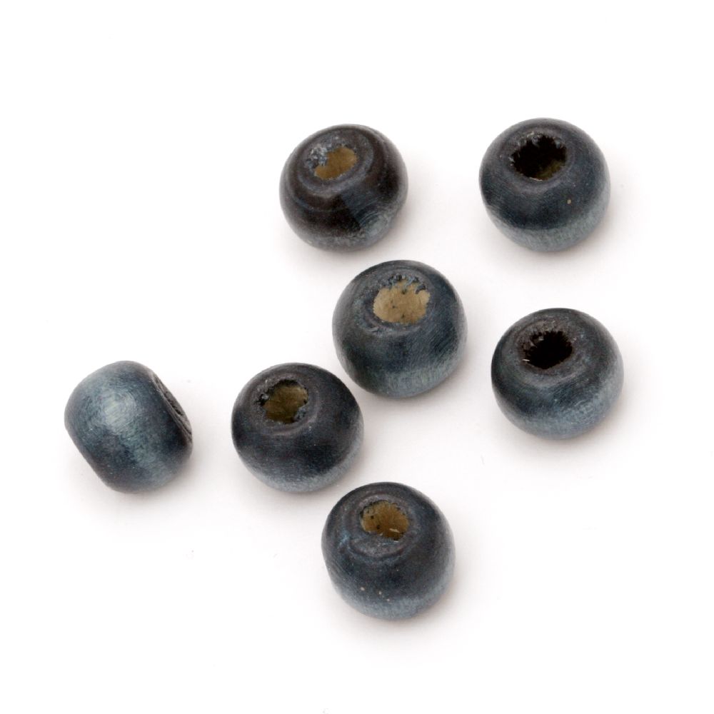 Wooden round bead for decoration 9x10~11 mm hole 4~5 mm dark blue - 50 grams ~ 150 pieces