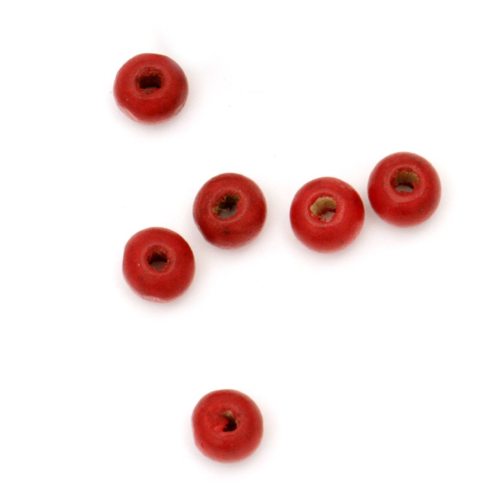 Wooden round bead for decoration 6x7 mm hole 2~3 mm red - 50 grams ~ 450 pieces