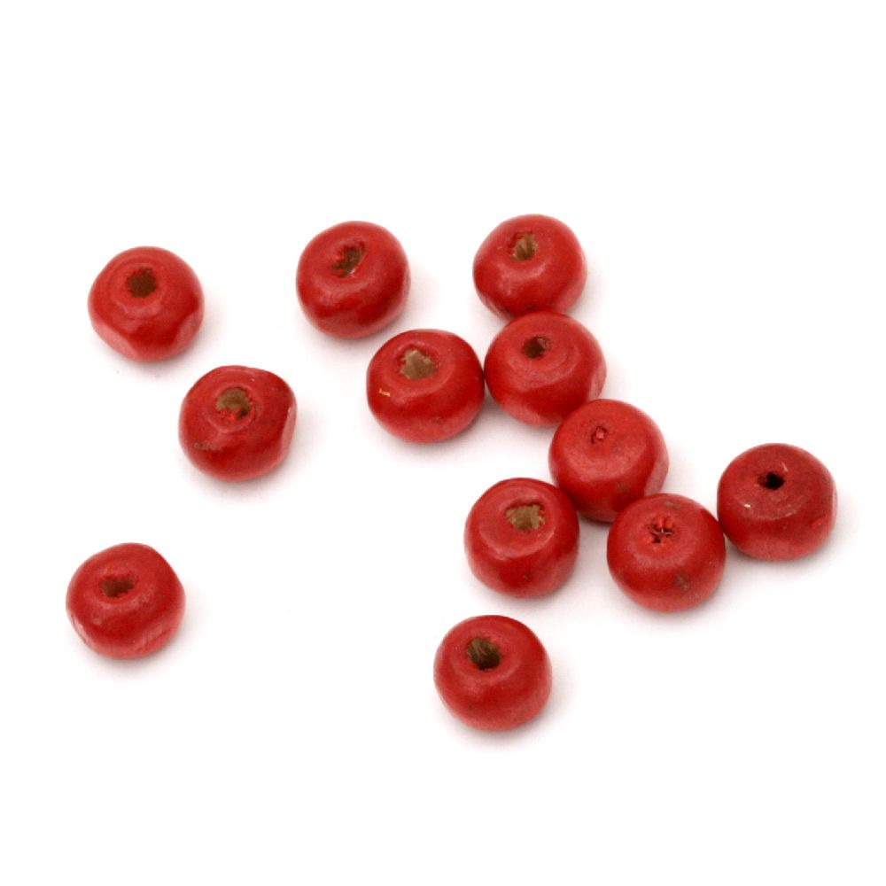 Wooden round bead for decoration 5x6~7 mm hole 2 mm red - 50 grams ~ 650 pieces