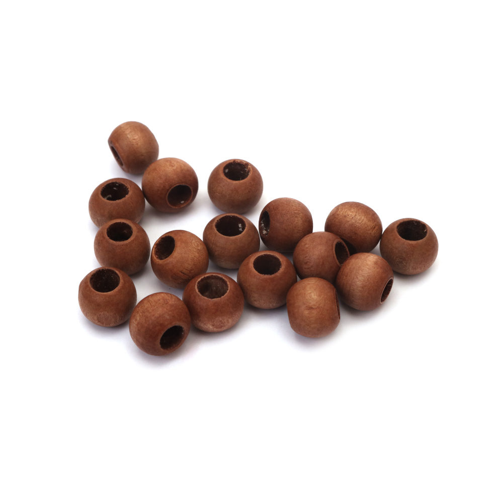 Wood beads, Round, light brown, 14x11 mm, hole 6 mm, 50 grams ~83 pieces
