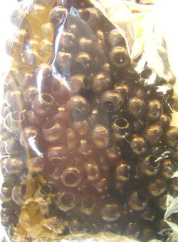 Wood beads, Round, black, 7x9mm, hole 4mm, 50 grams