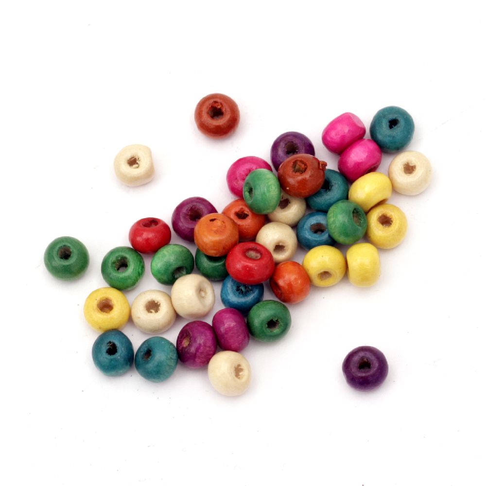 Wooden round bead for decoration 4x5 mm hole 1.5 mm mixed colors - 20 grams ± 200 pieces
