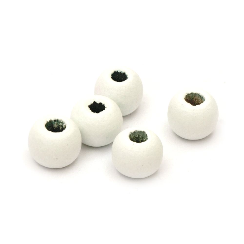 Wooden round bead for decoration 9x10 mm hole 4~5 mm paint white - 50 grams ~ 150 pieces