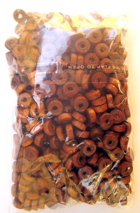 Wooden washer beads 8x3.5 mm hole 3 mm brown - 50 grams ~ 570 pieces