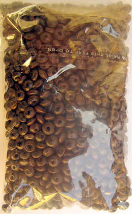 Perle de lemn,  forma disc, maron, 3x6mm, gaură 2mm, 50 grame ~ 1270 buc