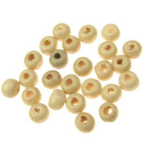 Wooden round bead for decoration 5x6 mm hole 2 mm white - 50 grams ~ 700 pieces