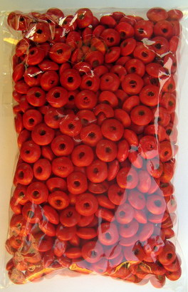 Wooden disk beads 8x4 mm hole 2 mm red - 50 grams ~ 600 pieces