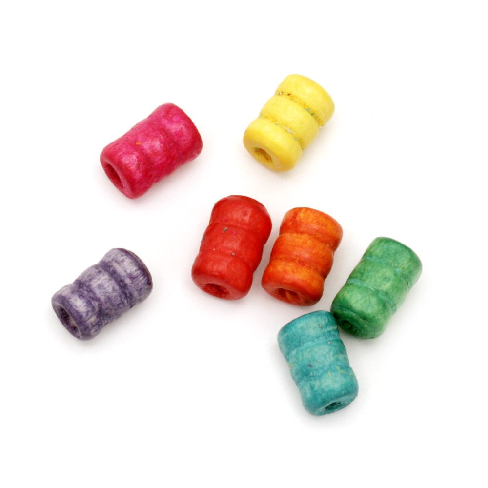 Wooden cylinder bead for decoration with 3 edges 10x6 mm hole 3 mm mix - 20 grams ~ 50 pieces