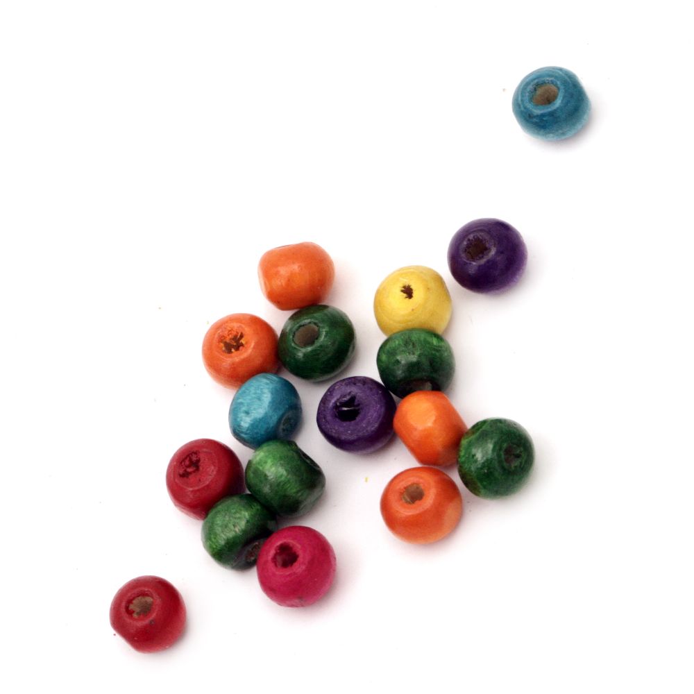 Wooden round bead for decoration 6x7 mm hole 2~3 mm mixed colors - 50 grams ~ 450 pieces