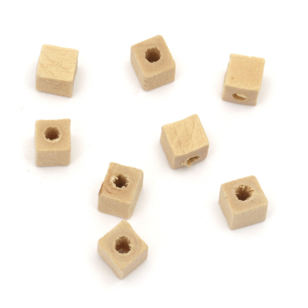 Wooden bead, Cube 6x6 mm hole 2 mm color wood -50 grams ~ 500 pieces