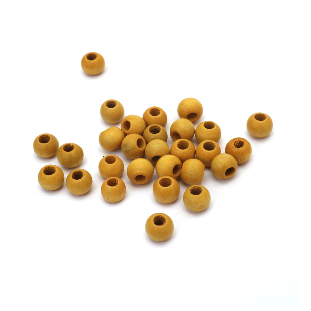 Wood beads, Round, yellow, 9x8 mm, hole 4mm, 50 grams 250 pieces