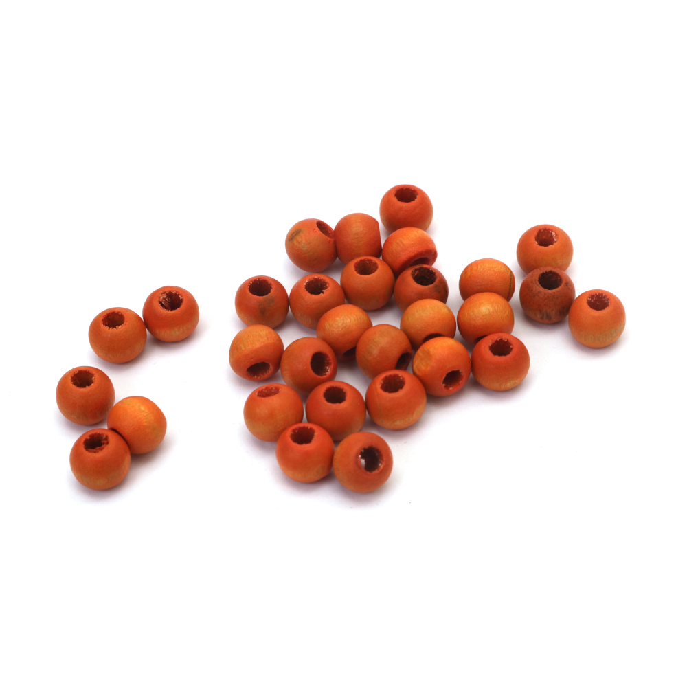Bila de lemn  margele 9x8 mm gaură 3.5 mm portocaliu -50 grame ~245 bucăți
