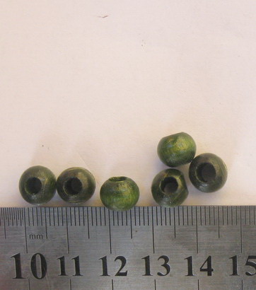 Wood beads, Round, dark green, 7x9mm, hole 4mm, 50 grams