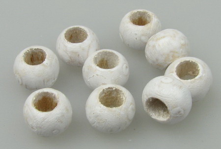 Wood beads, Round, white, 7x9mm, hole 4mm, 50 grams
