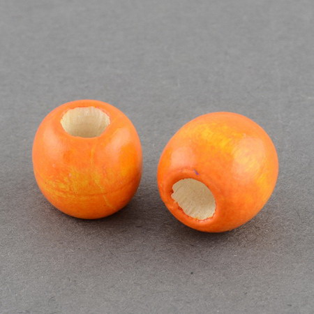 Wood beads, Round, Spray painted, orange, 11x12mm, 5mm hole, 50 grams