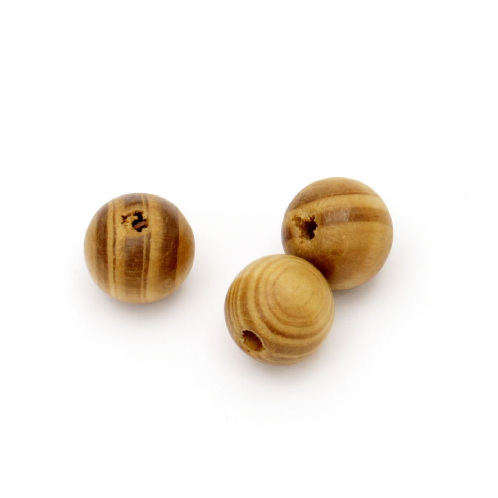 Wooden round bead for decoration 15x16 mm hole 3 mm brown - 10 pieces