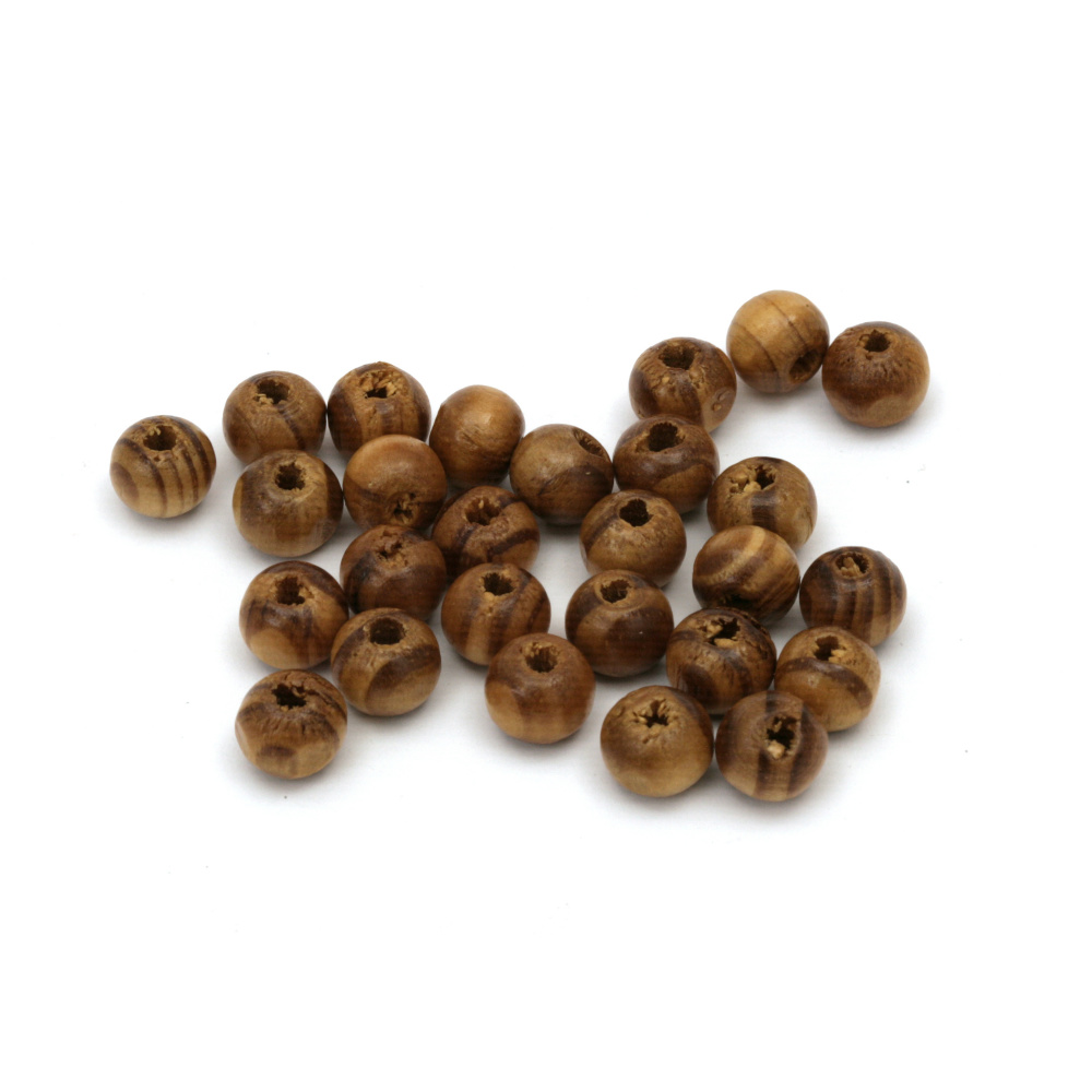 Wooden round bead for decoration 8 mm hole 2.5 mm brown - 50 pieces