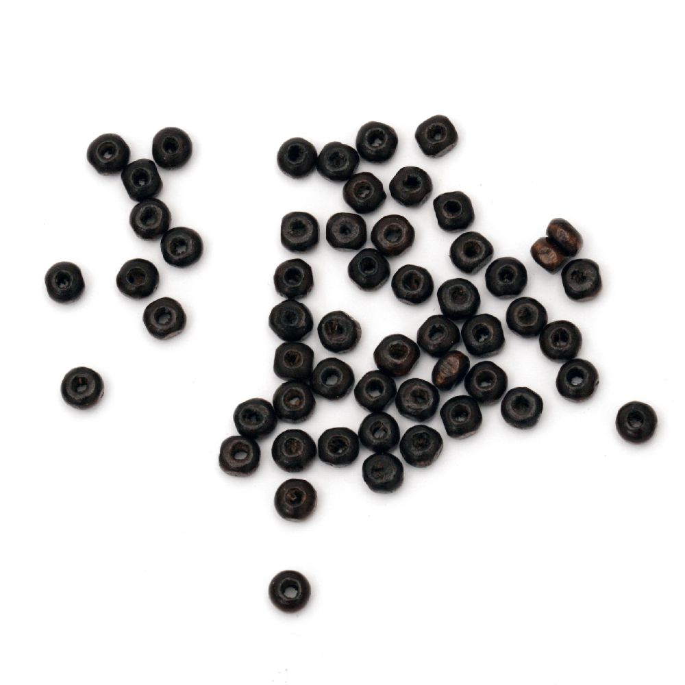 Wooden bead, ball, 4x3 mm, hole 1 mm, black - 20 grams ~ 785 pieces