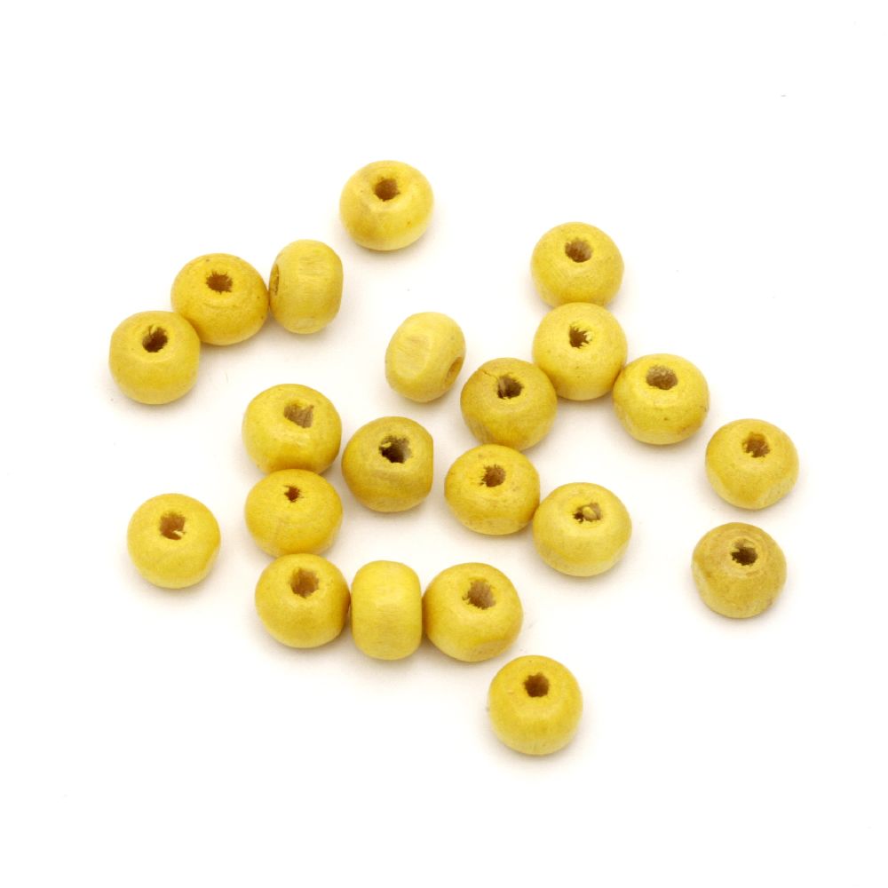Wooden round bead for decoration 5x6~7 mm hole 2 mm yellow - 50 grams ~ 650 pieces