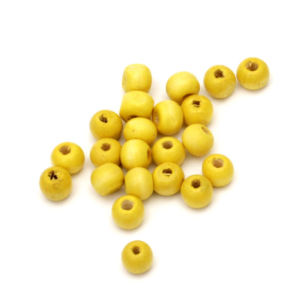 Wooden round bead for decoration 7x8 mm hole 2~3 mm yellow - 50 grams ~ 300 pieces