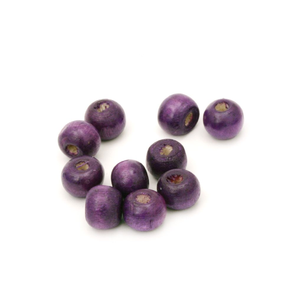 Wooden round bead for decoration 7x8mm hole 2~3mm dark purple - 50 grams ~ 300 pieces
