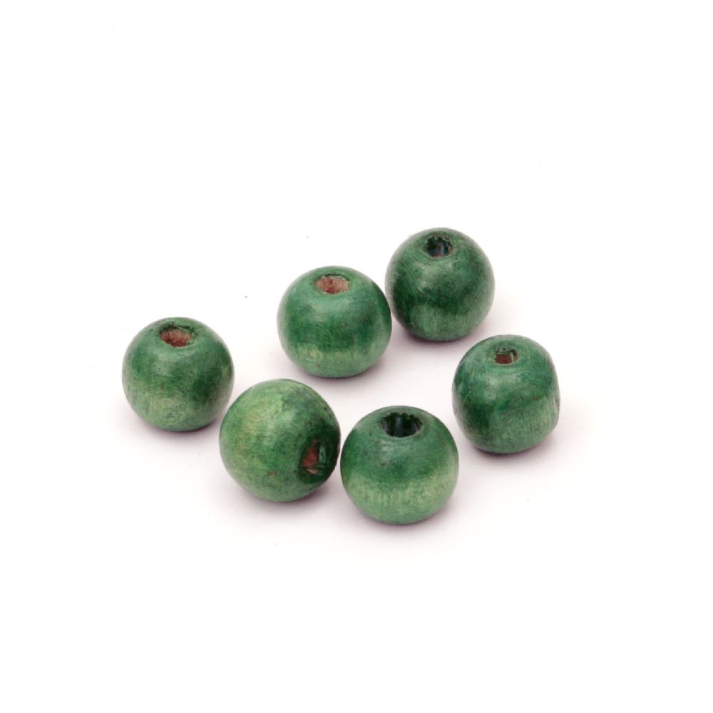 Wooden round bead for decoration 9x10 mm hole 3.5 mm green - 50 grams ~ 150 pieces