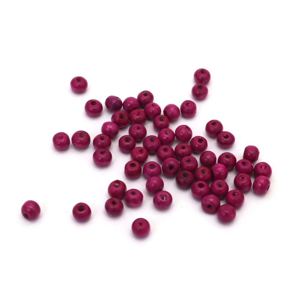 Wooden Bead Round 6x7~8 mm, Hole 2 mm, Violet Color – 50 grams (~450 pieces).