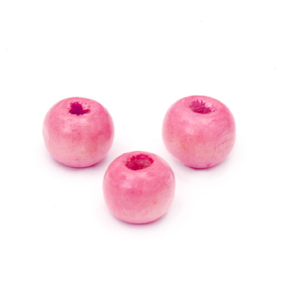 Wooden round bead for decorationx10mm hole 3.5mm pink light -50 grams ~ 150 pieces