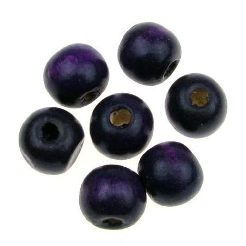 Wooden round bead for decoration 11x12 mm hole 4 mm purple - 50 grams ~ 95 pieces