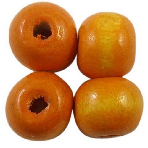 Мънисто дърво топче дърво 11x12 мм дупка 4 мм оранжево -50 грама ~ 95 броя