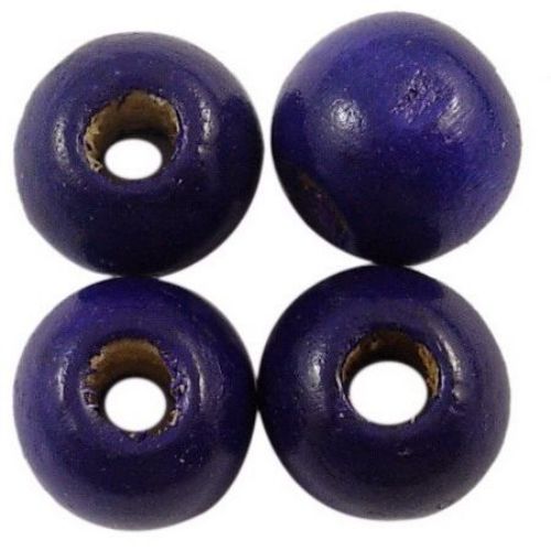 Margele de lemn, rotunde, violet închis, 11x12mm, gaură de 4mm, 50 grame