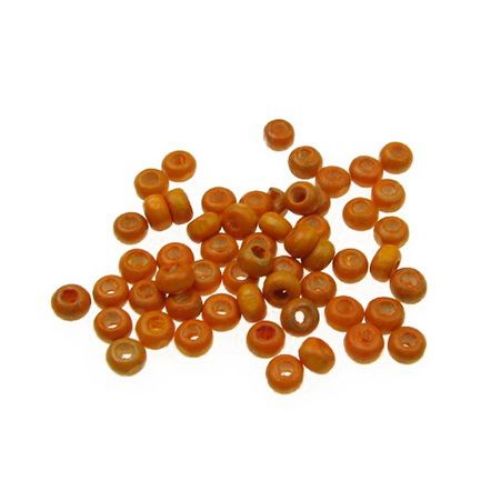 Wooden round bead for decoration 4x3 mm hole 1.2 mm orange - 20 grams ~ 785 pieces