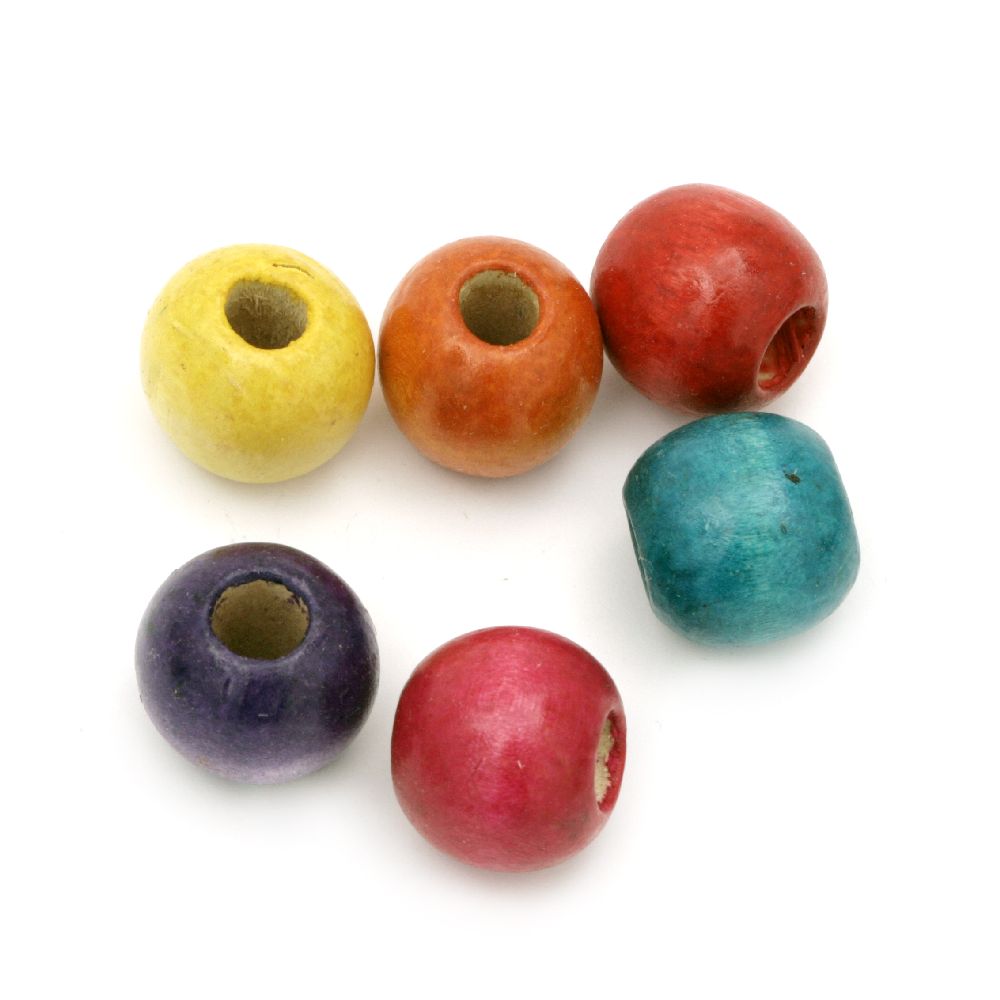 Wooden round bead for decoration 17.5x19.5 mm hole 7 mm mixed colors - 10 pieces