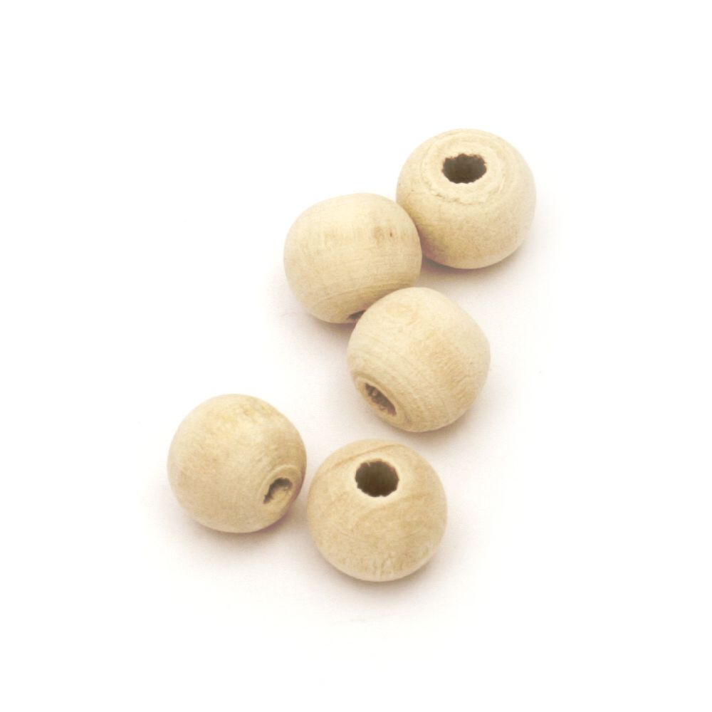 Wooden round bead for decoration 9x10 mm hole 2.5 mm wood color  ~ 50 pieces
