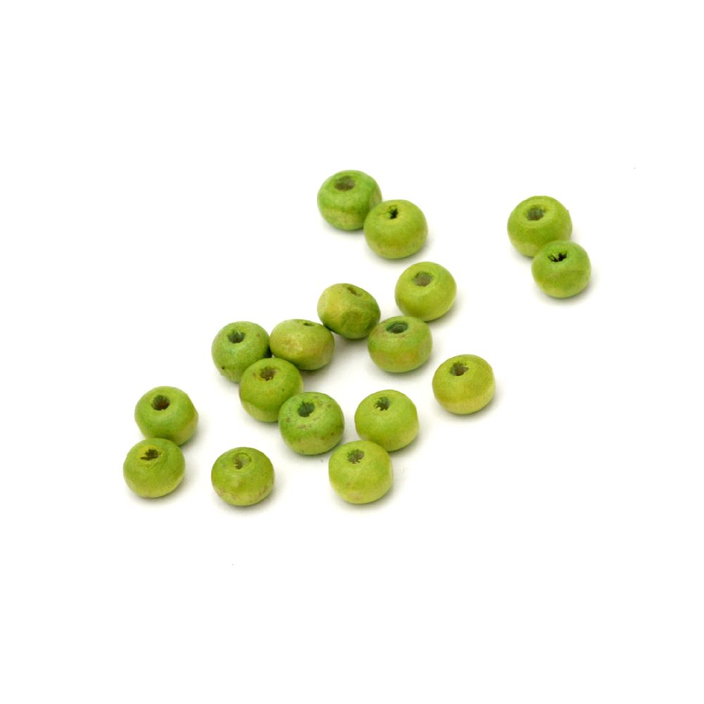 Wooden Round Bead for Decoration / 5x6 ~ 7 mm, Hole: 2 mm / Light Green - 50 grams ~ 650 pieces
