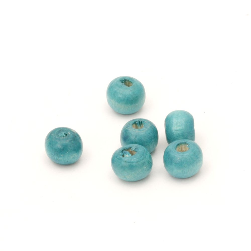 Wooden round bead for decoration 7x8 mm hole 2~3 mm turquoise - 50 grams ~ 300 pieces