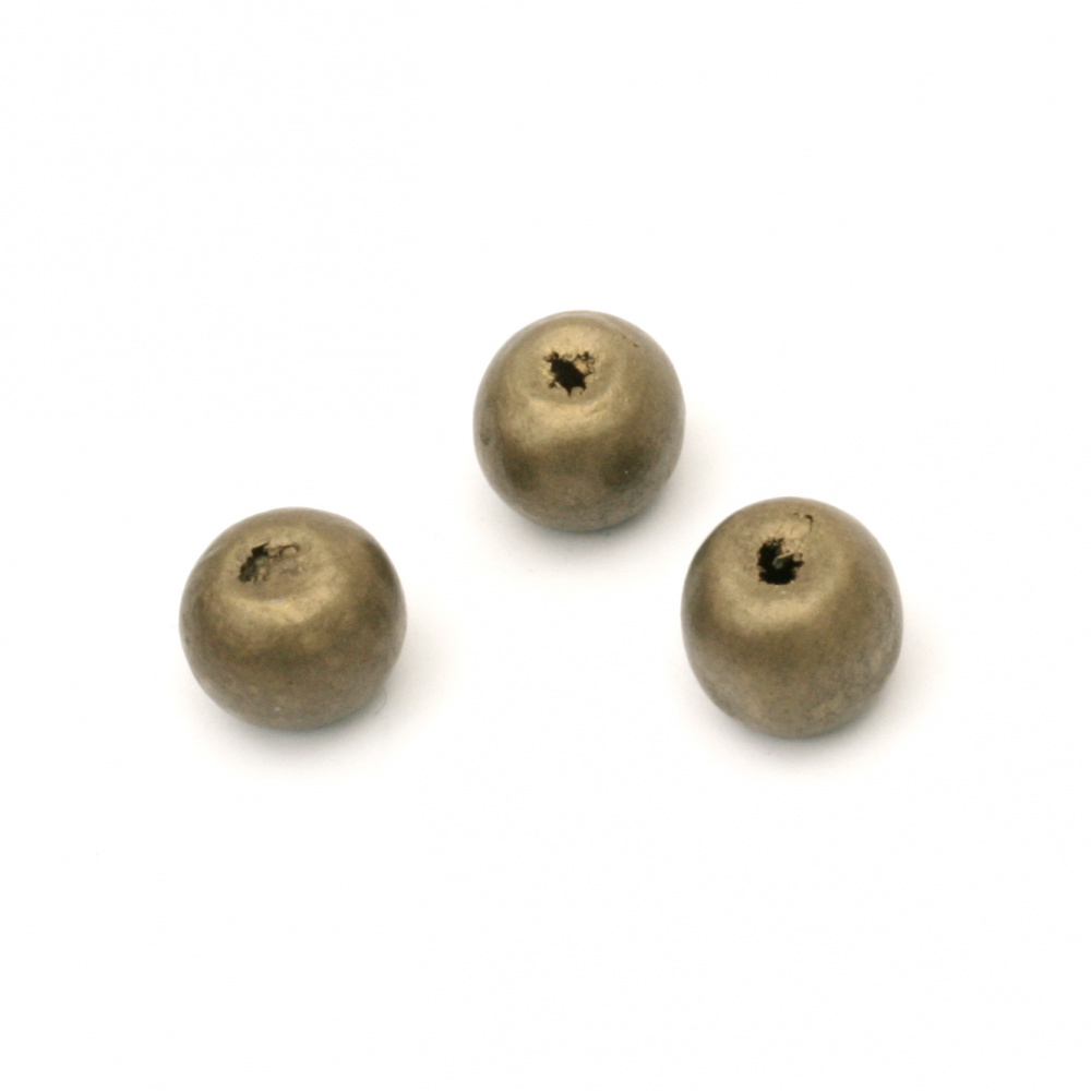 Wooden ball, 9x10~11 mm, hole 3.5~4 mm, painted in bronze color - 50 grams ~ 150 pieces