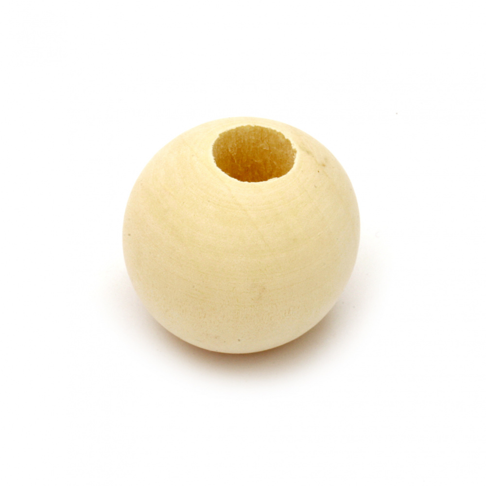 Wooden ball, 29x27 mm, hole 9 mm, wood color - 5 pieces