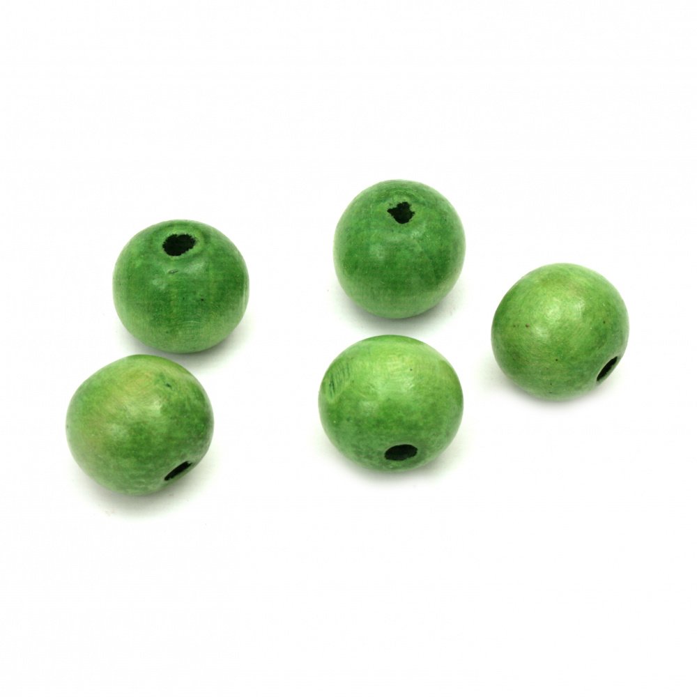 Painted Round Wood Beads for Craft and Decoration, 18x20 mm, Hole: 5 mm, Green, 50 grams ~ 20 pieces