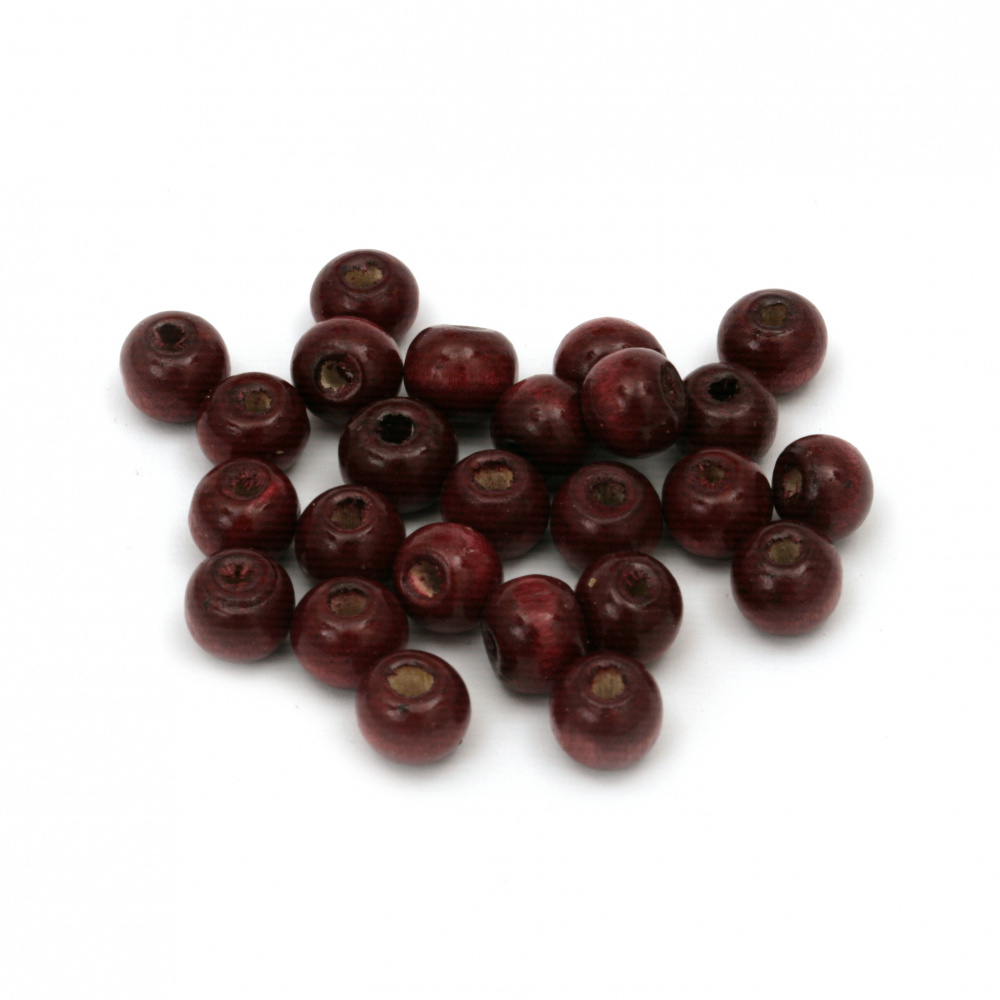 Wooden Round Beads for DIY and Craft, 7x8 mm, Hole: 2 ± 3 mm, Burgundy, 50 grams ~ 300 pieces