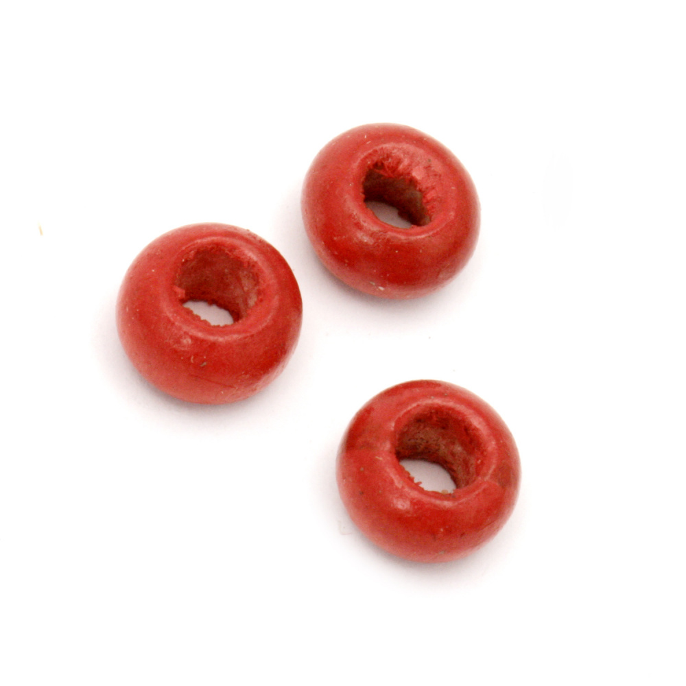 Wooden round bead for decoration6x10 mm hole 4.5 mm red -20 grams ~ 110 pieces