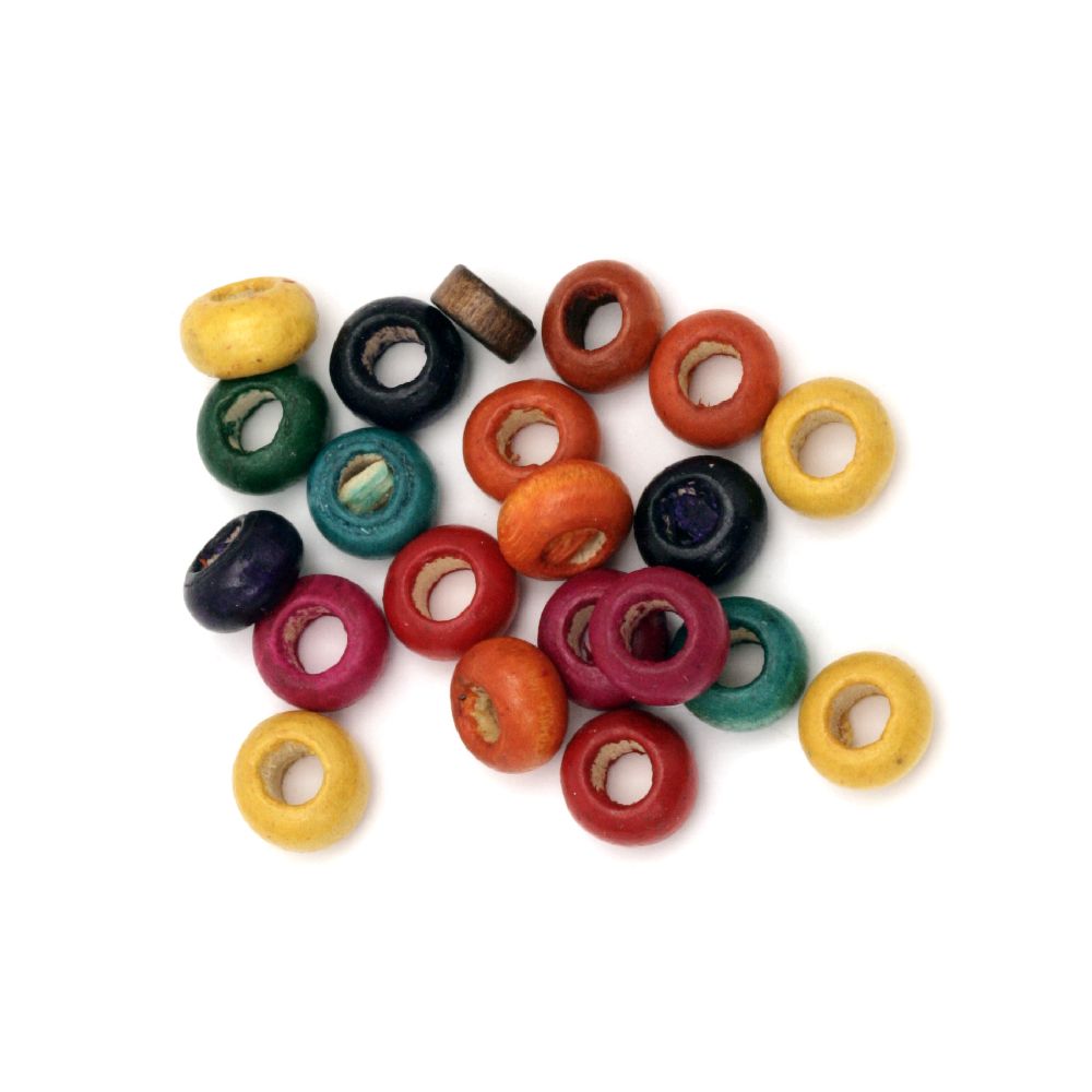 Wooden washer beads 6x10 mm hole 4.5 mm mix - 20 grams ~ 110 pieces