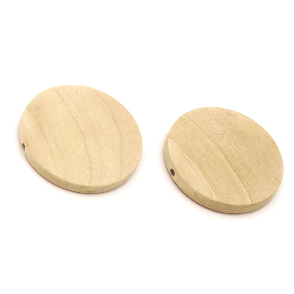 Natural Unfinished Flat Round Wooden Bead for DIY Jewelry and Crafts 35x6 mm, hole 2 mm - 5 pieces