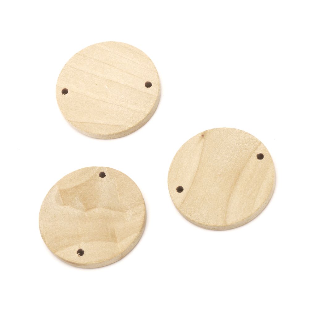 Wooden bead coin 35x5 mm two holes 2 mm wood color - 10 pieces