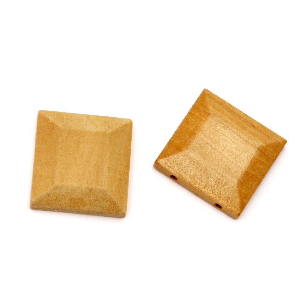 Natural Unfinished Square Wooden Bead, Faceted, for DIY Jewelry and Crafts  29x7 mm, 2 holes x 2.5 mm - 2 pieces