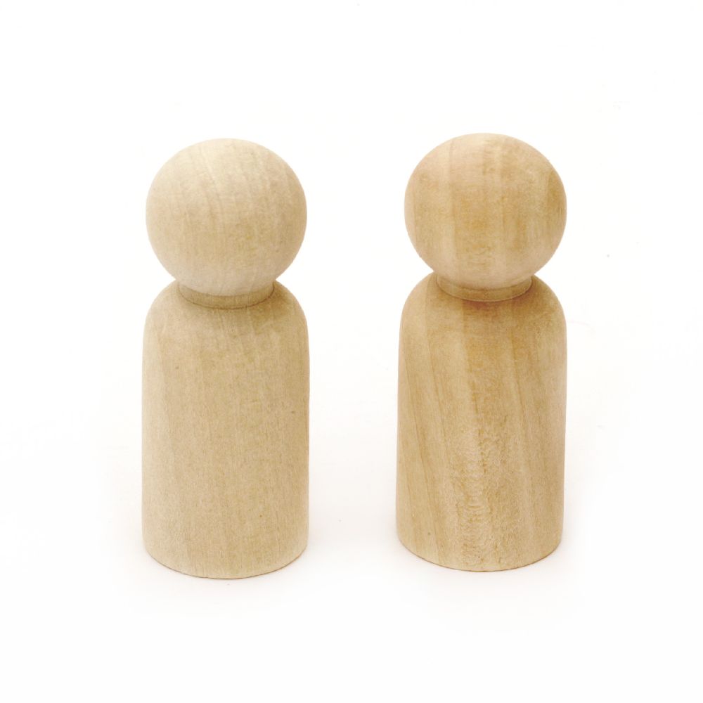 Unfinished solid wooden figures 53x20 mm color natural wood - 2 pieces