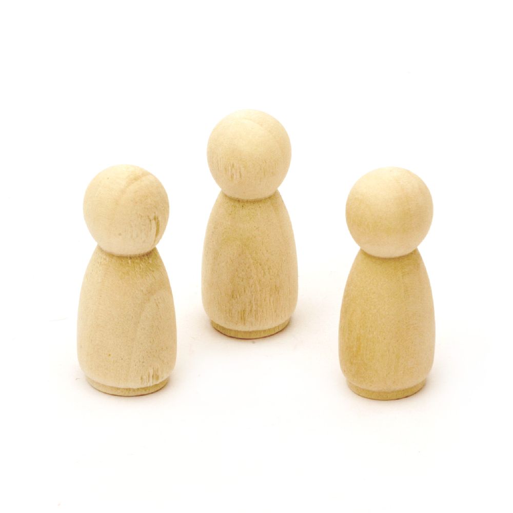 Unfinished solid wooden figures 35x15 mm color natural wood - 5 pieces