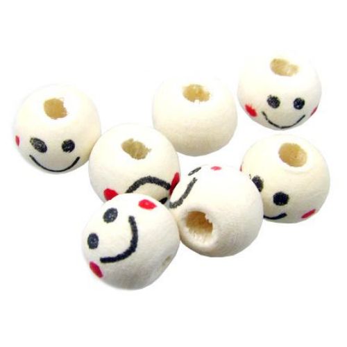 Wooden ball bead with smiling face 8 mm wood color - 50 pieces